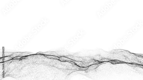 Vector white wave with motion dots. Abstract digital background. Concept connection big data. Futuristic technology backdrop.
