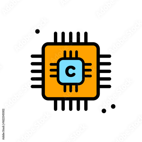 C programming chip icon with black pins ideal for technology websites, educational materials, programming courses, and computer science presentations.