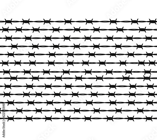Repeating Pattern of Black Barbed Wire Fences