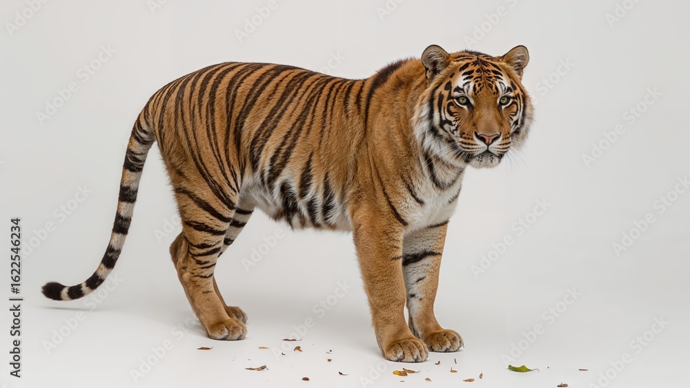 Obraz premium Striped tiger against a clean white background