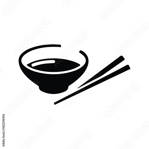 Black Silhouette of Asian Food Bowl and Chopsticks