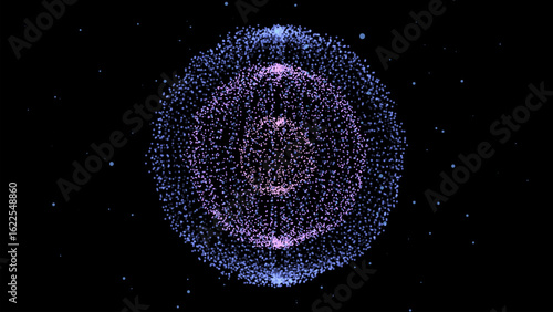 Abstract colors sci-fi sphere with particles and lines. Technology network connection on world. Futuristic vector illustration. Molecular medicine. Global digital connections ai. 3D wireframe geometri