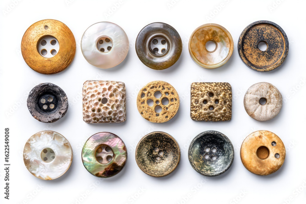 Fototapeta premium Assorted Vintage Buttons On White Background