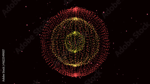 Abstract colors sci-fi sphere with particles and lines. Technology network connection on world. Futuristic vector illustration. Molecular medicine. Global digital connections ai. 3D wireframe geometri