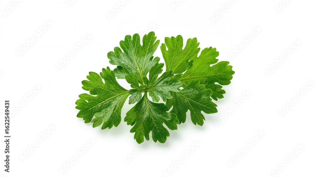 Fototapeta premium Isolated parsley leaf against a plain white surface