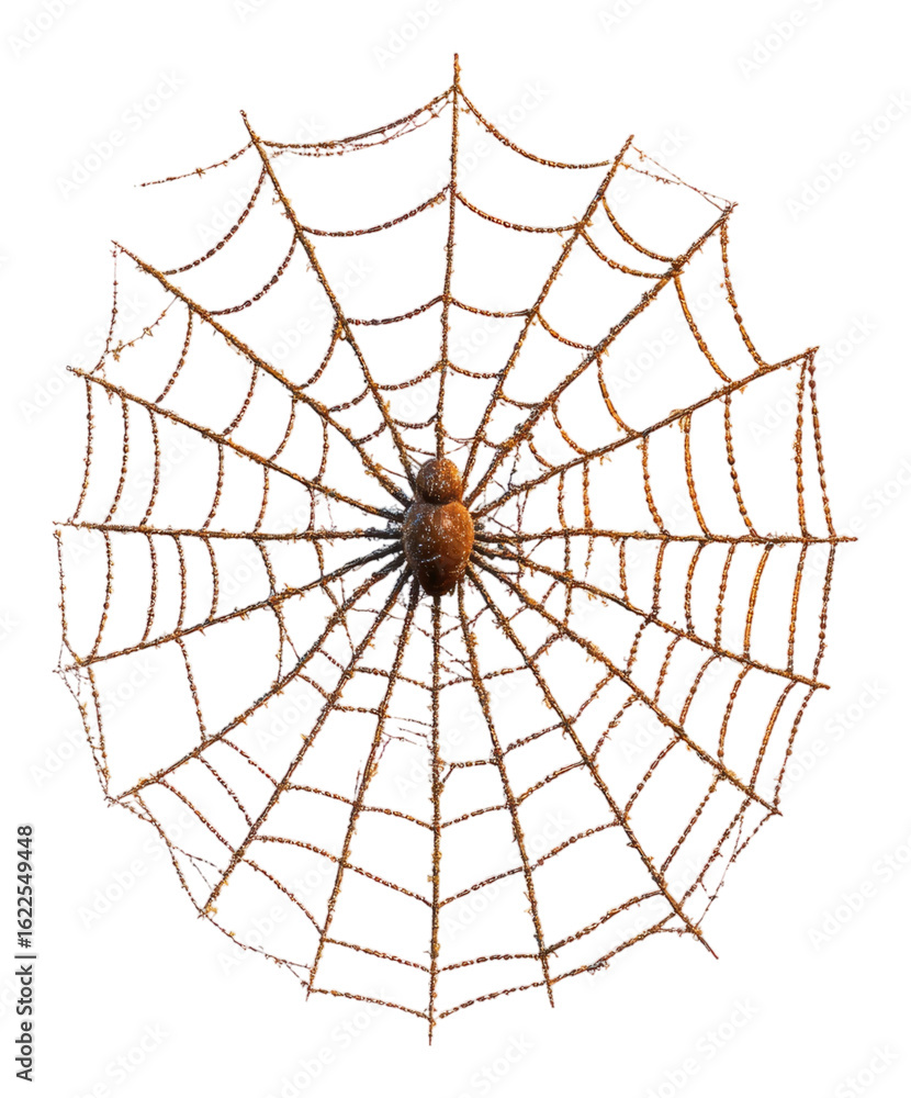 Obraz premium Intricate Spider Web with Spider in Natural Habitat, Isolated on Transparent Background