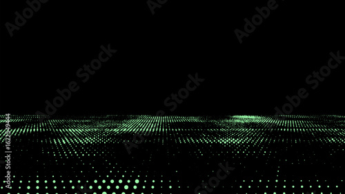 Abstract green vanishing texture. The concept of data movement by binary code. Halftone with noise effect and dots. Matrix background on screen. Futuristic vector pattern.