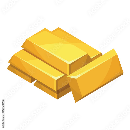 Illustration of a stack of gold bars symbolizing finance and wealth in a minimalist flat style. The bright color emphasizes the shine of gold symbolizing prosperity.