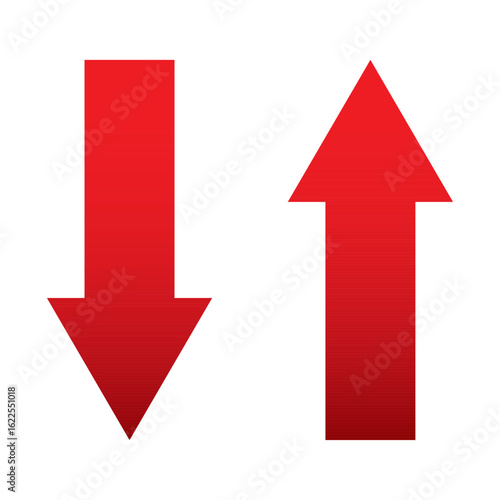 Up and Down sign with red arrows. Design flat vector illustration concept of sales chart. Symbol icon with arrow moving down and sales business arrow moving down. Concept of downloading files. EPS 10