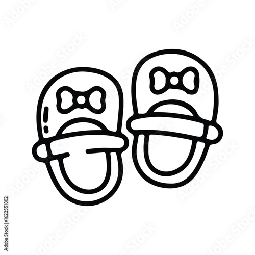 [Hand-drawn doodle icon of cute slippers with bows]