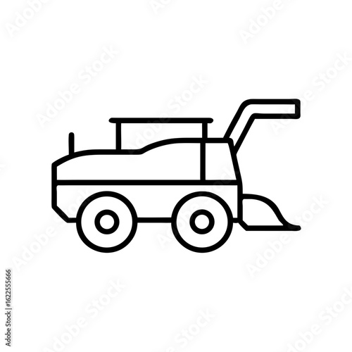 Line art illustration of a combine harvester in minimal style  