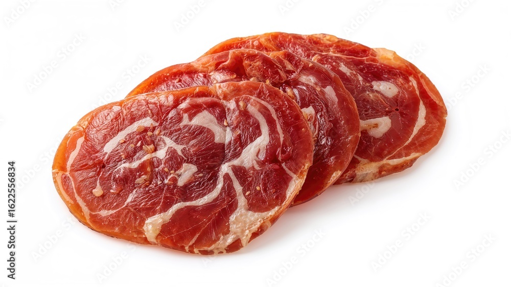 Smoked ham pieces displayed clearly Smoked ham pieces displayed clearly