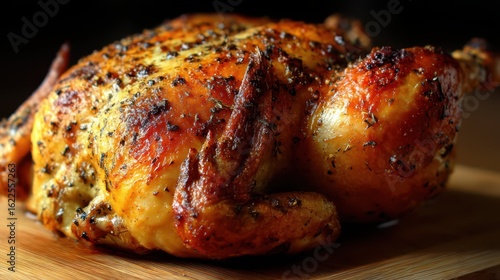 Wallpaper Mural Juicy Roast Chicken with Golden Crispy Skin on Rustic Wooden Board Torontodigital.ca