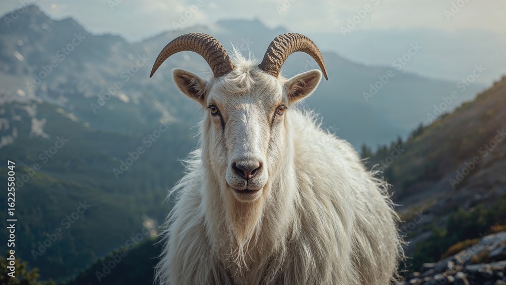 Obraz premium Headshot of a senior wild goat in the mountains