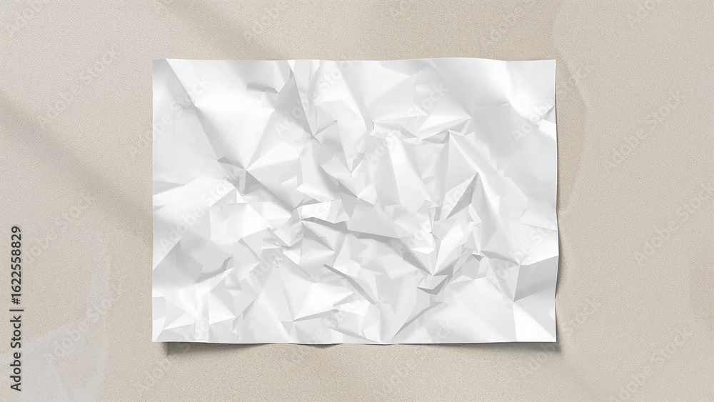 Fototapeta premium Wrinkled white paper sheet mockup with creases and folds