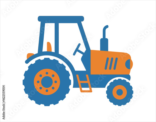 Flat icon design of a tractor. Equipment for farming and agriculture

