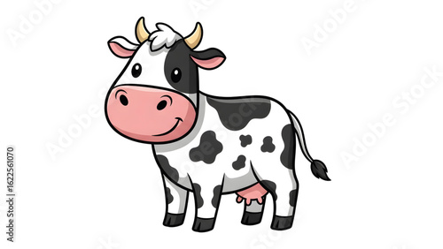 Dairy Cow vector Black and White Cartoon Cow with Pink Nose and Udders Vector