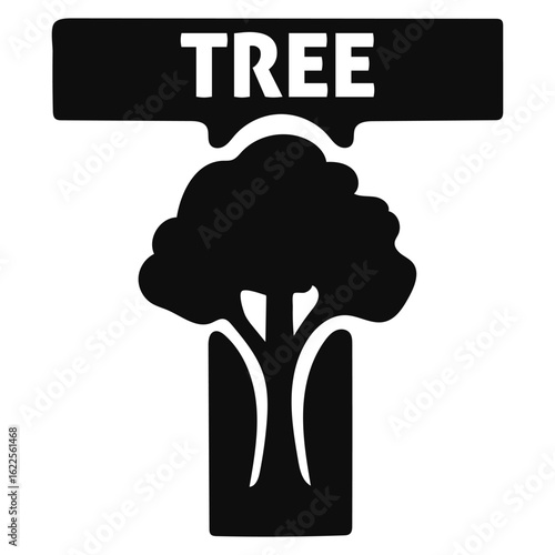 A stylized vector illustration of a green tree with a sign, perfect for nature and ecology-themed designs