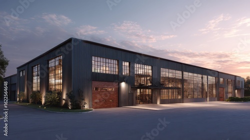 Wallpaper Mural Modern Industrial Warehouse Exterior at Sunset with Soft Lighting Torontodigital.ca