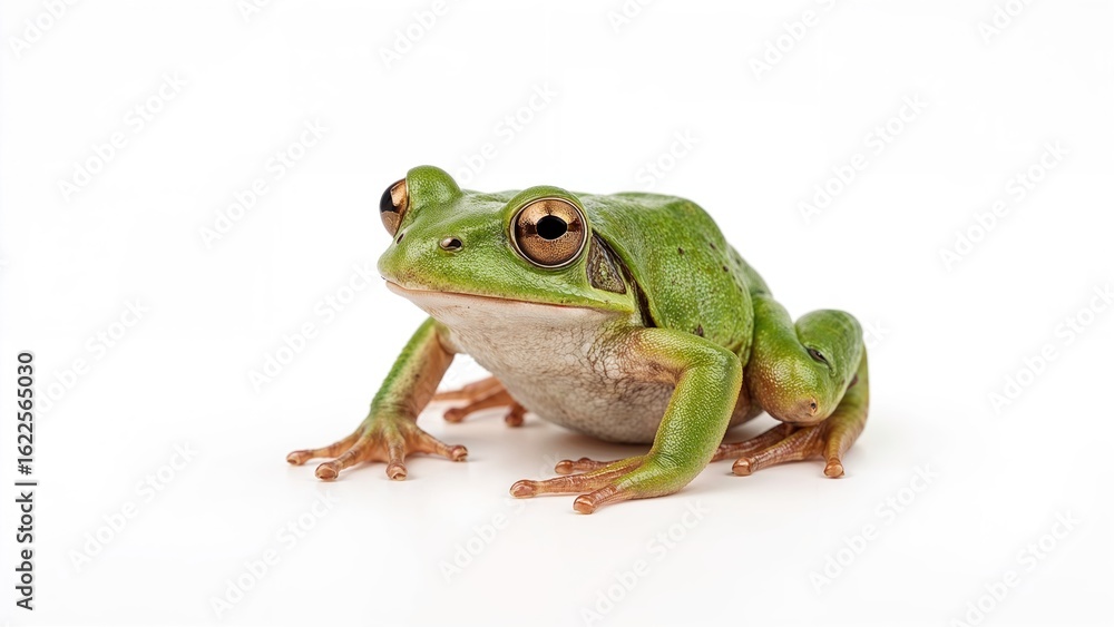 Naklejka premium Vibrant green amphibian set against a clean white backdrop