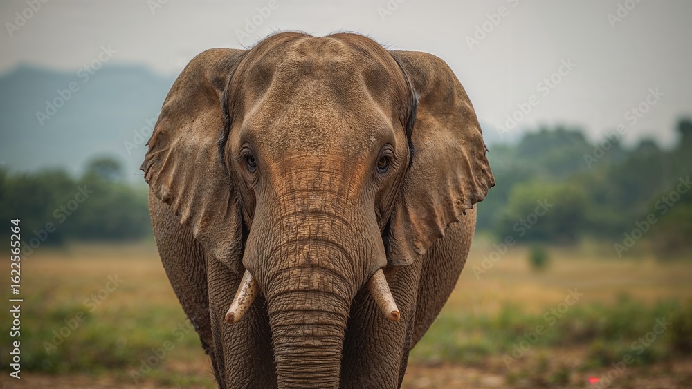 Fototapeta premium Headshot of a golden elephant sculpture