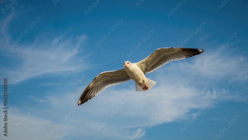 Obraz premium Flying seabird in the sky