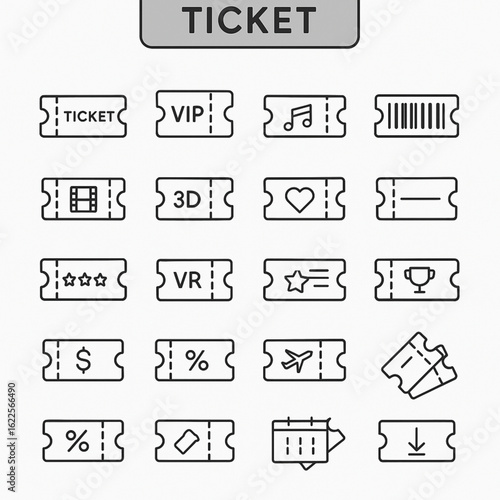 Event ticket icon logo set vector