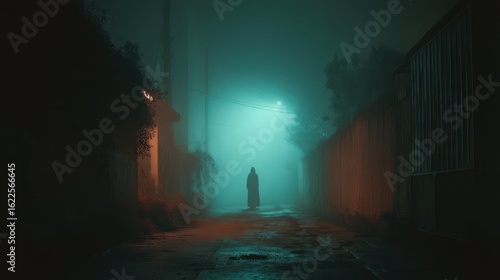 Wallpaper Mural Mysterious Figure Standing in Abandoned Alley Surrounded by Fog Torontodigital.ca