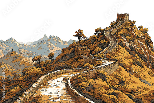 Great Wall of China snaking through isolated