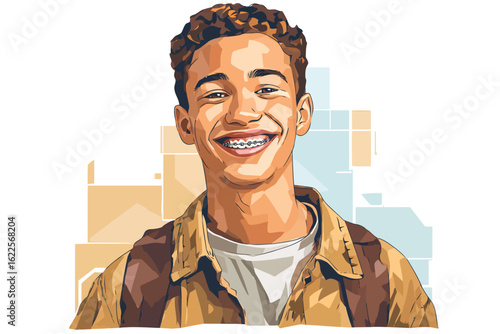 Teenager with braces isolated