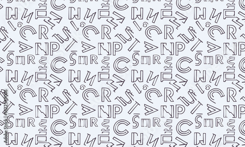 A stylish seamless pattern featuring abstract, hand-drawn typography in a classic Art Deco style
