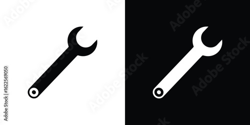 Wrench icon silhouette collection in black and white flat solid versions for graphic designs