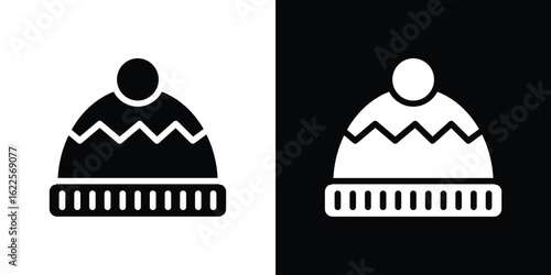 Winter hat icon silhouette collection in black and white flat solid versions for graphic designs