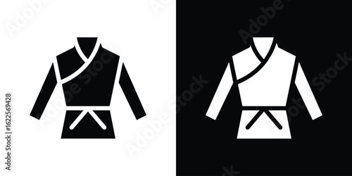 Uniform martial art icon silhouette collection in black and white flat solid versions for graphic designs