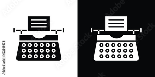 Typewriter icon silhouette collection in black and white flat solid versions for graphic designs