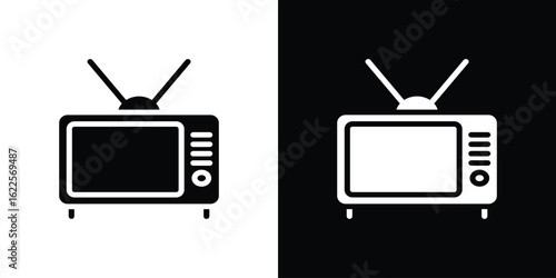Tv retro icon silhouette collection in black and white flat solid versions for graphic designs