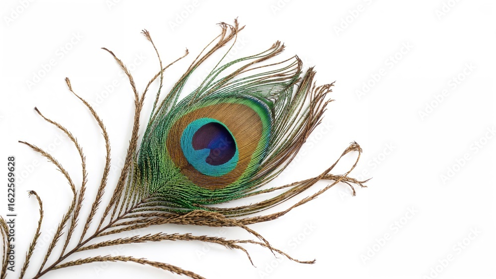 Obraz premium Vibrant feather positioned against a stark white setting