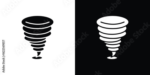 Tornado icon silhouette collection in black and white flat solid versions for graphic designs