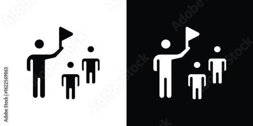 Tour guide people icon silhouette collection in black and white flat solid versions for graphic designs