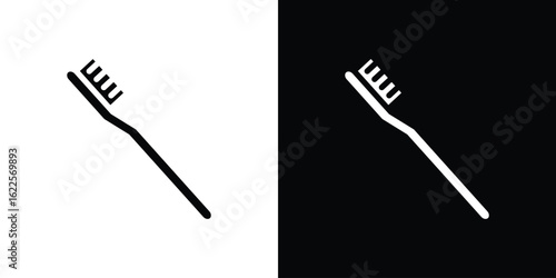 Toothbrush icon silhouette collection in black and white flat solid versions for graphic designs