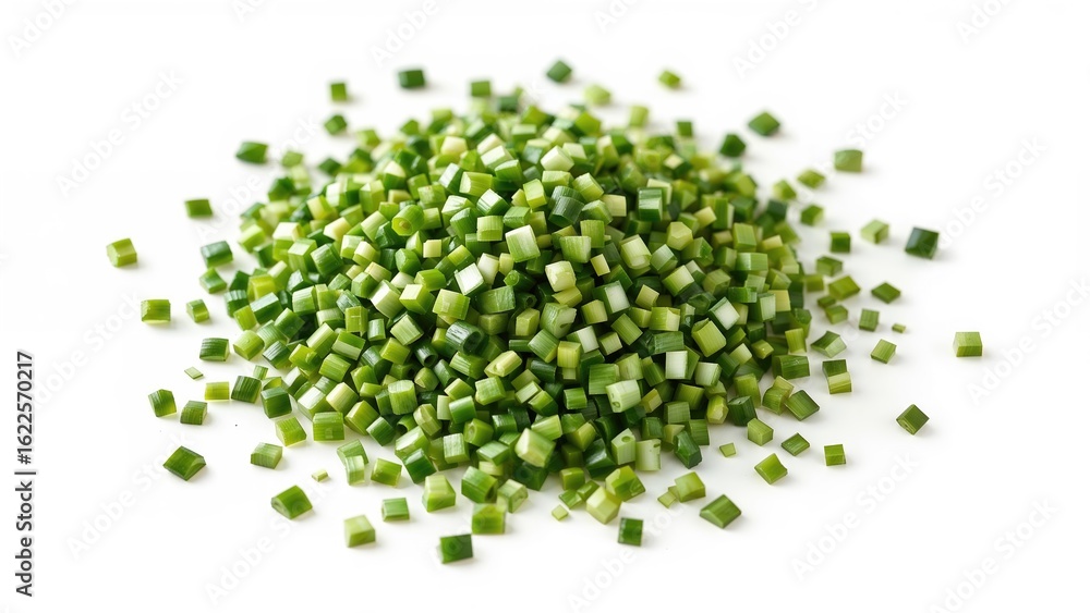 Close-up of a heap of fresh green onion pieces, symbolizing healthy food and culinary use Close-up of a heap of fresh green onion pieces, symbolizing healthy food and culinary use