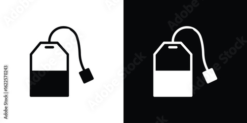 Tea bag icon silhouette collection in black and white flat solid versions for graphic designs