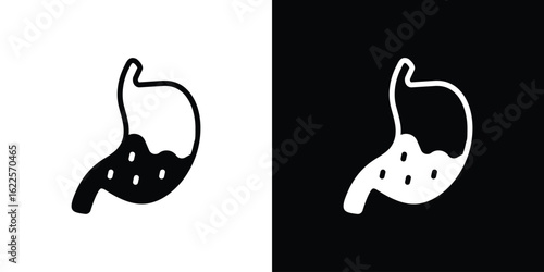 Stomach icon silhouette collection in black and white flat solid versions for graphic designs