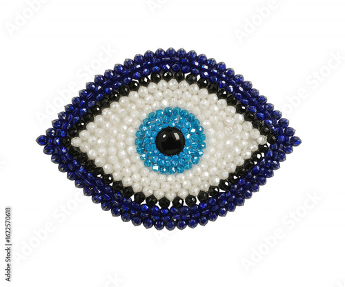 Intricate Evil Eye Amulet Design Constructed From Faceted Glass Beads in Shades of Blue, White and Black