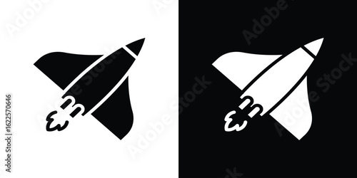 Space shuttle icon silhouette collection in black and white flat solid versions for graphic designs
