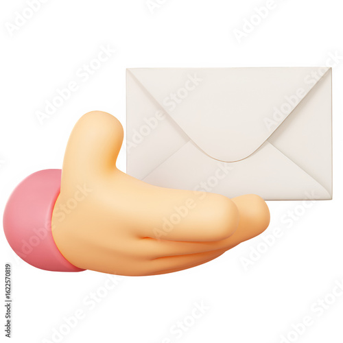 3D Hand Holding Envelope Email Message Icon in Cartoon Style

