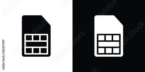 Sim card icon silhouette collection in black and white flat solid versions for graphic designs