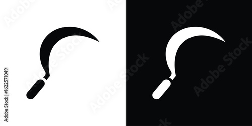 Sickle icon silhouette collection in black and white flat solid versions for graphic designs