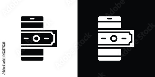 Send money smartphone icon silhouette collection in black and white flat solid versions for graphic designs