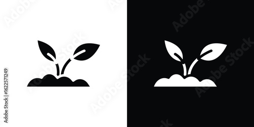 Seedling icon silhouette collection in black and white flat solid versions for graphic designs